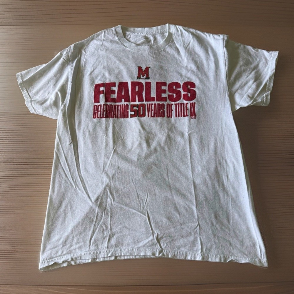 University of Maryland Fearless 50 Years of Title IX White Graphic Tee Men's L